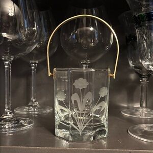 Arte Murano Línea Mary Crystal Elegant Floral Glass Ice Bucket with Gold Handle
